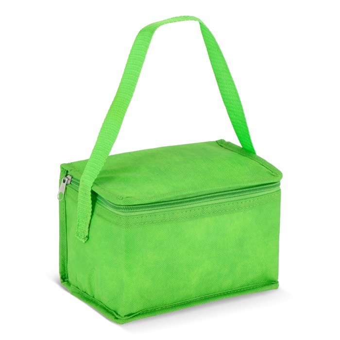 Bolsa nevera con forro de aluminio en el interior para 6 latas color verde lima Bolsa nevera con forro de aluminio en el interior para 6 latas color verde lima