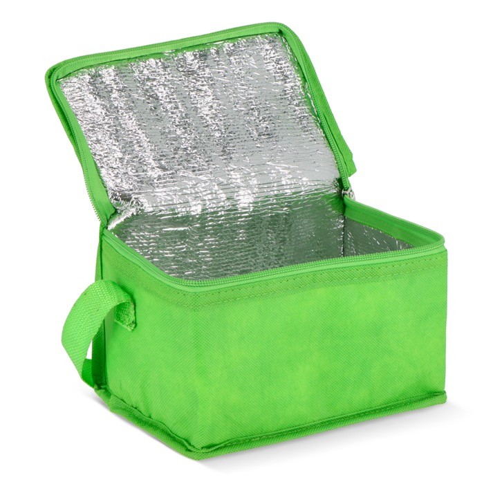 Bolsa nevera con forro de aluminio en el interior para 6 latas color verde lima segunda vista Bolsa nevera con forro de aluminio en el interior para 6 latas color verde lima segunda vista
