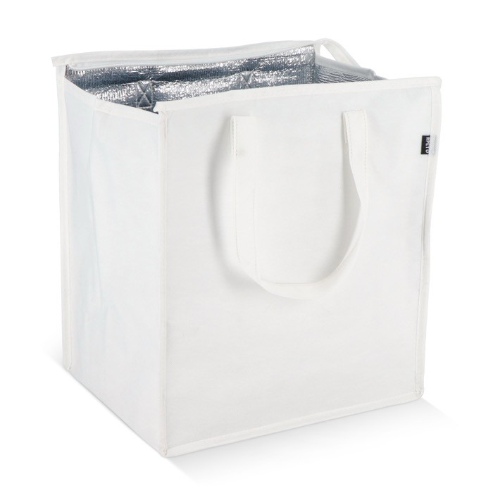 Bolsa nevera grande para llevar con forro de aluminio en el interior color blanco segunda vista Bolsa nevera grande para llevar con forro de aluminio en el interior color blanco segunda vista