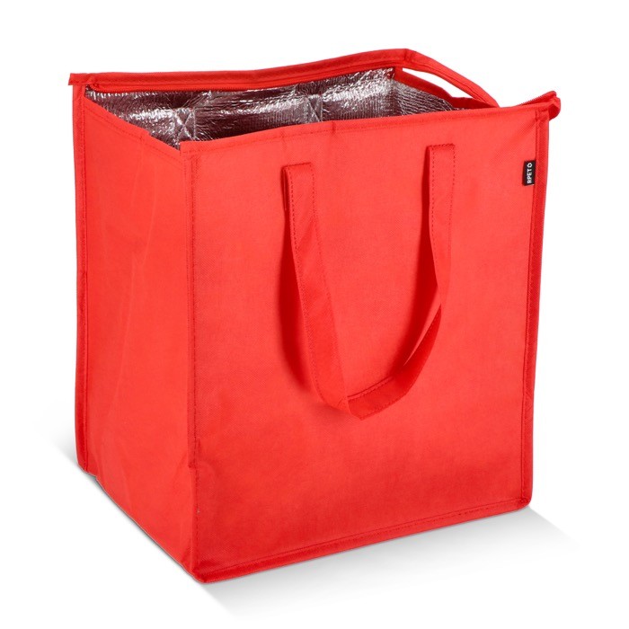 Bolsa nevera grande para llevar con forro de aluminio en el interior color rojo segunda vista Bolsa nevera grande para llevar con forro de aluminio en el interior color rojo segunda vista