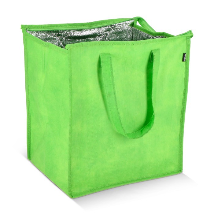 Bolsa nevera grande para llevar con forro de aluminio en el interior color verde lima segunda vista Bolsa nevera grande para llevar con forro de aluminio en el interior color verde lima segunda vista