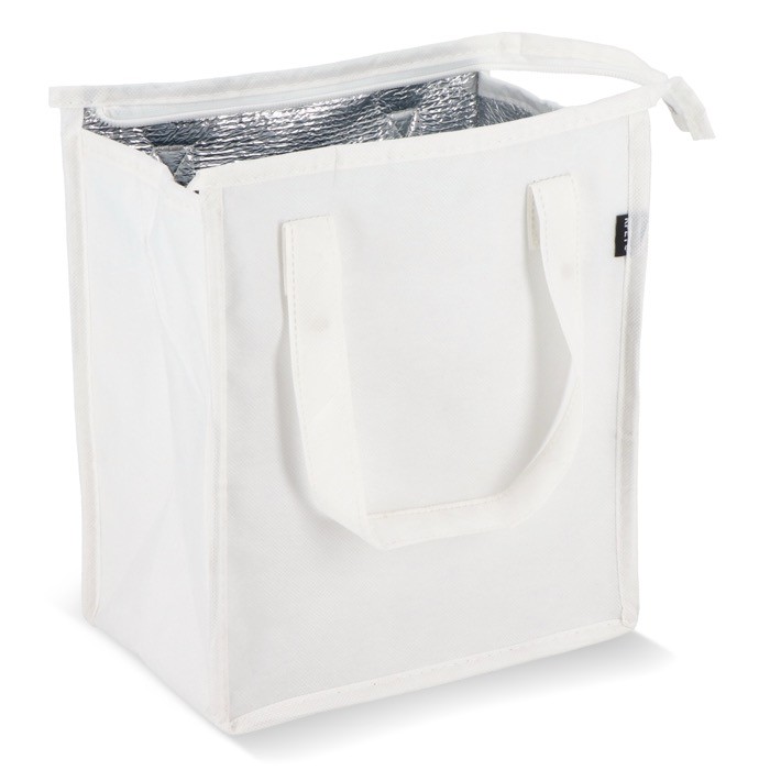 Bolsa nevera pequeña para llevar con forro de aluminio en el interior color blanco segunda vista Bolsa nevera pequeña para llevar con forro de aluminio en el interior color blanco segunda vista