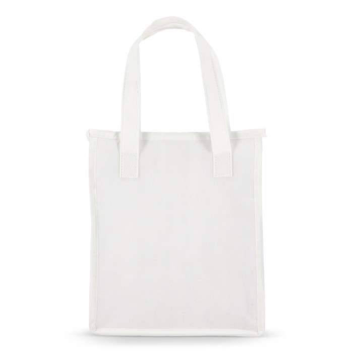 Bolsa nevera pequeña para llevar con forro de aluminio en el interior color blanco cuarta vista Bolsa nevera pequeña para llevar con forro de aluminio en el interior color blanco cuarta vista