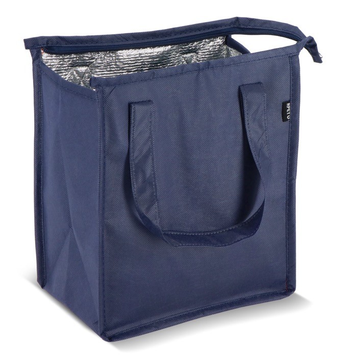 Bolsa nevera pequeña para llevar con forro de aluminio en el interior color azul oscuro segunda vista Bolsa nevera pequeña para llevar con forro de aluminio en el interior color azul oscuro segunda vista