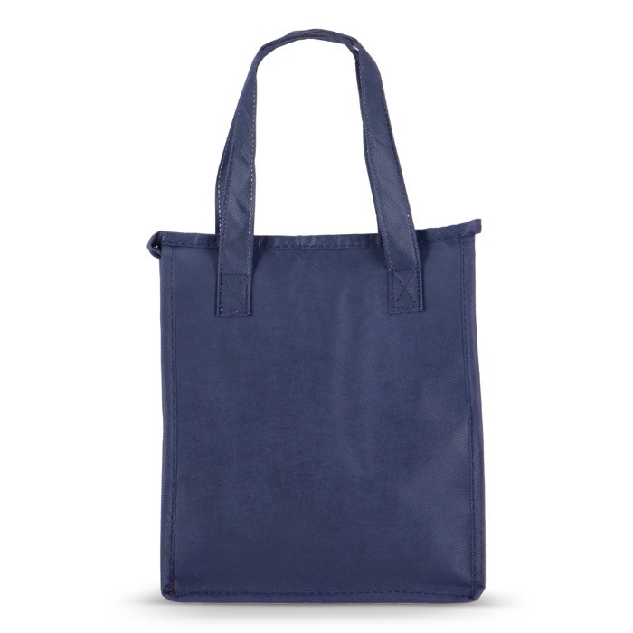 Bolsa nevera pequeña para llevar con forro de aluminio en el interior color azul oscuro cuarta vista Bolsa nevera pequeña para llevar con forro de aluminio en el interior color azul oscuro cuarta vista
