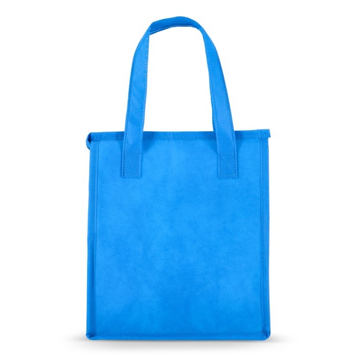 Bolsa nevera pequeña para llevar con forro de aluminio en el interior color azul claro cuarta vista Bolsa nevera pequeña para llevar con forro de aluminio en el interior color azul claro cuarta vista