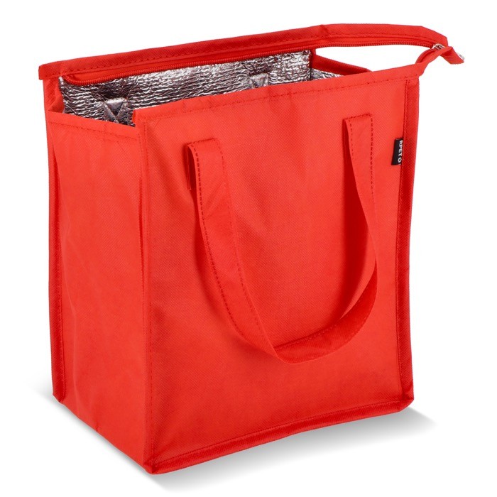Bolsa nevera pequeña para llevar con forro de aluminio en el interior color rojo segunda vista Bolsa nevera pequeña para llevar con forro de aluminio en el interior color rojo segunda vista