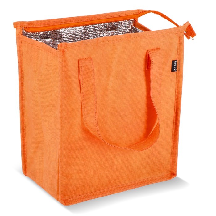 Bolsa nevera pequeña para llevar con forro de aluminio en el interior color naranja segunda vista Bolsa nevera pequeña para llevar con forro de aluminio en el interior color naranja segunda vista