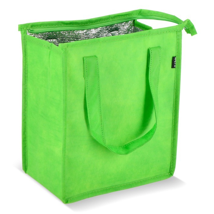 Bolsa nevera pequeña para llevar con forro de aluminio en el interior color verde lima segunda vista Bolsa nevera pequeña para llevar con forro de aluminio en el interior color verde lima segunda vista