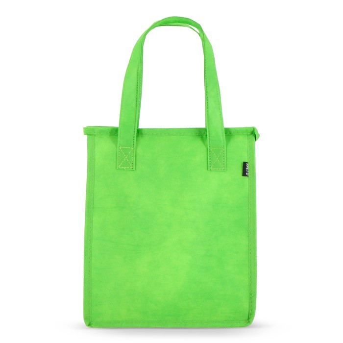 Bolsa nevera pequeña para llevar con forro de aluminio en el interior color verde lima tercera vista Bolsa nevera pequeña para llevar con forro de aluminio en el interior color verde lima tercera vista