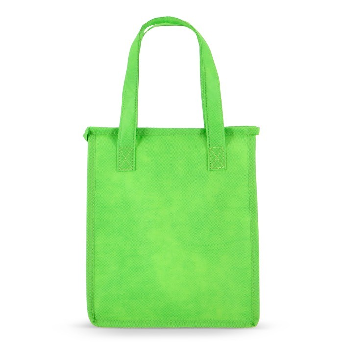 Bolsa nevera pequeña para llevar con forro de aluminio en el interior color verde lima cuarta vista Bolsa nevera pequeña para llevar con forro de aluminio en el interior color verde lima cuarta vista