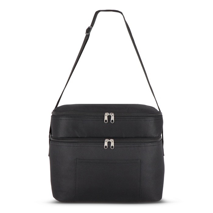 Bolsa nevera de doble compartimiento y bolsillo frontal 12L color negro cuarta vista Bolsa nevera de doble compartimiento y bolsillo frontal 12L color negro cuarta vista