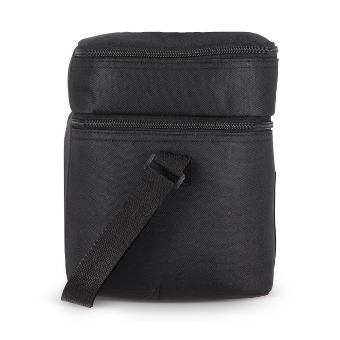 Bolsa nevera de doble compartimiento y bolsillo frontal 12L color negro sexta vista Bolsa nevera de doble compartimiento y bolsillo frontal 12L color negro sexta vista