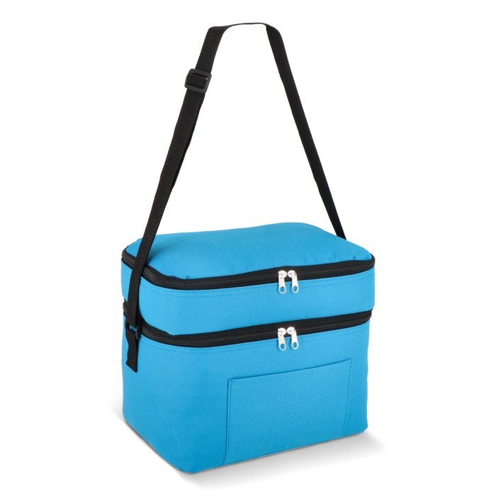 Bolsa nevera de doble compartimiento y bolsillo frontal 12L color azul claro Bolsa nevera de doble compartimiento y bolsillo frontal 12L color azul claro