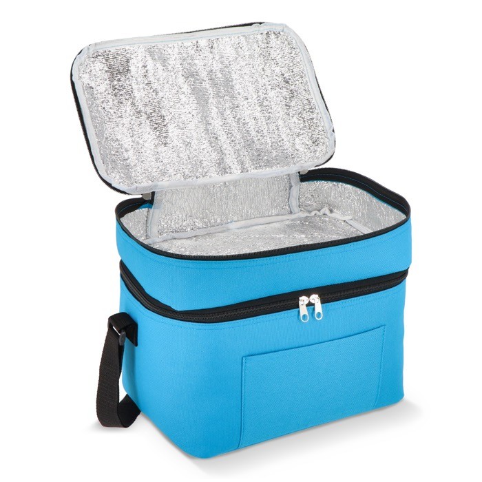 Bolsa nevera de doble compartimiento y bolsillo frontal 12L color azul claro segunda vista Bolsa nevera de doble compartimiento y bolsillo frontal 12L color azul claro segunda vista