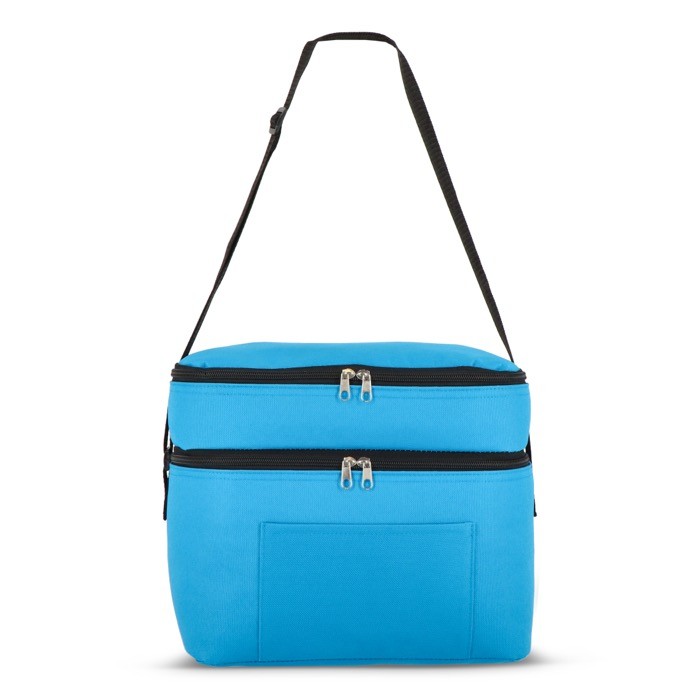 Bolsa nevera de doble compartimiento y bolsillo frontal 12L color azul claro cuarta vista Bolsa nevera de doble compartimiento y bolsillo frontal 12L color azul claro cuarta vista