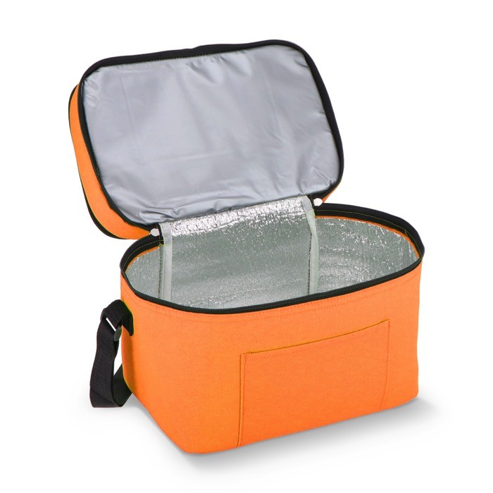 Bolsa nevera de doble compartimiento y bolsillo frontal 12L color naranja tercera vista Bolsa nevera de doble compartimiento y bolsillo frontal 12L color naranja tercera vista