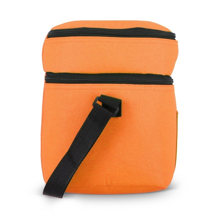 Bolsa nevera de doble compartimiento y bolsillo frontal 12L color naranja sexta vista Bolsa nevera de doble compartimiento y bolsillo frontal 12L color naranja sexta vista