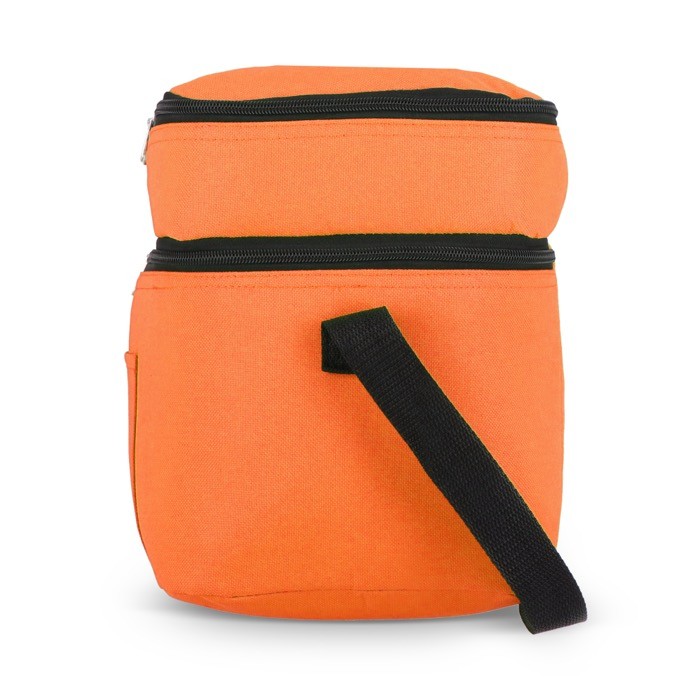 Bolsa nevera de doble compartimiento y bolsillo frontal 12L color naranja septima vista Bolsa nevera de doble compartimiento y bolsillo frontal 12L color naranja septima vista