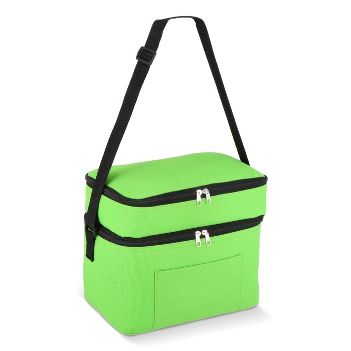 Bolsa nevera de doble compartimiento y bolsillo frontal 12L color verde lima Bolsa nevera de doble compartimiento y bolsillo frontal 12L color verde lima