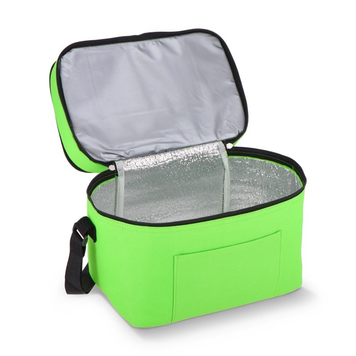Bolsa nevera de doble compartimiento y bolsillo frontal 12L color verde lima tercera vista Bolsa nevera de doble compartimiento y bolsillo frontal 12L color verde lima tercera vista