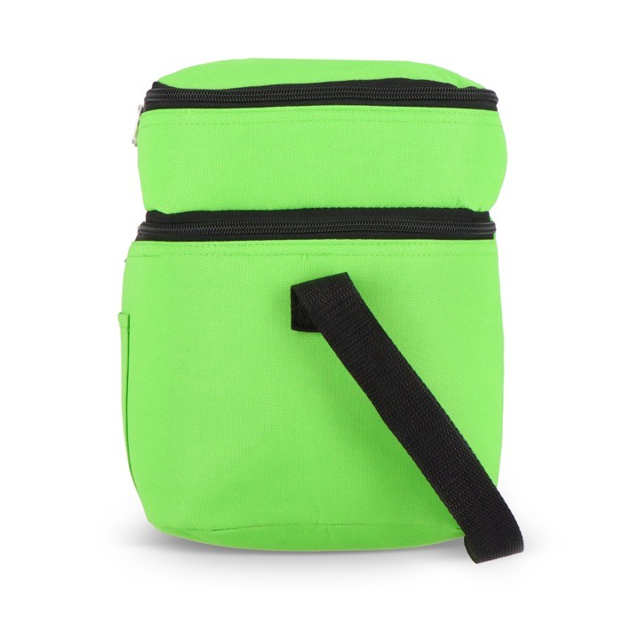 Bolsa nevera de doble compartimiento y bolsillo frontal 12L color verde lima septima vista Bolsa nevera de doble compartimiento y bolsillo frontal 12L color verde lima septima vista