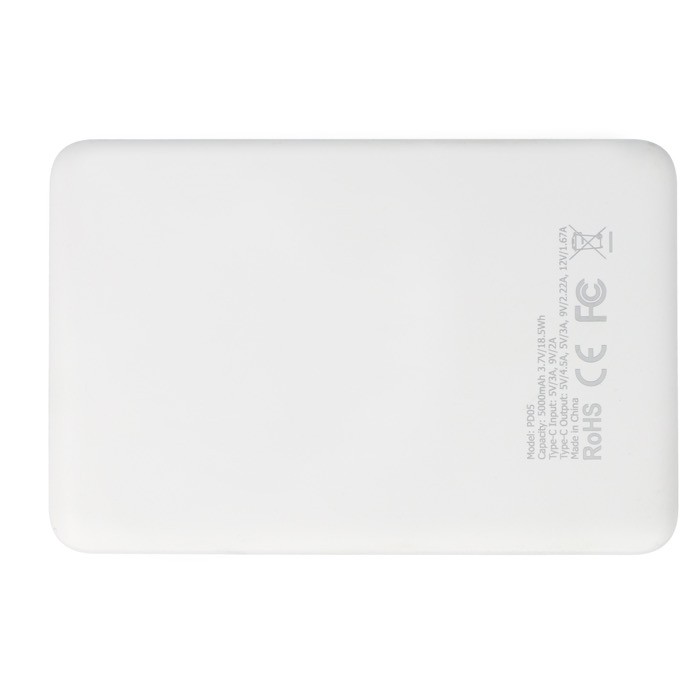 Batería externa ideal para viajes y uso diario 5.000 mAh color blanco tercera vista