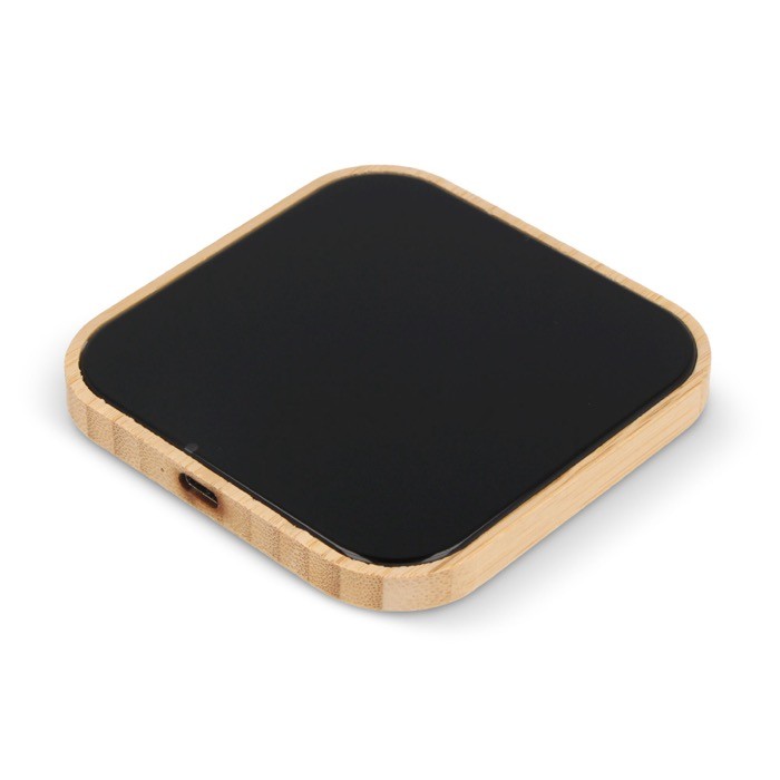 Cargador inalámbrico cuadrado de bambú y cristal negro 10W color negro Cargador inalámbrico cuadrado de bambú y cristal negro 10W color negro