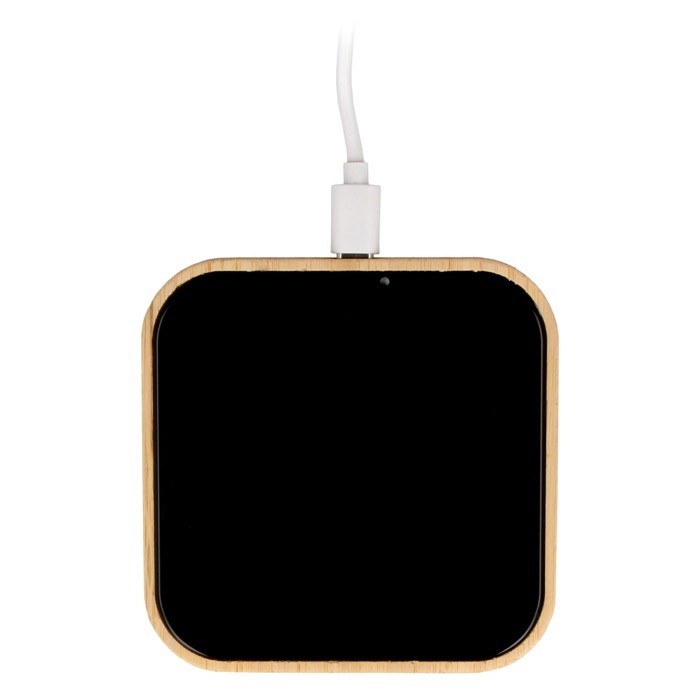 Cargador inalámbrico cuadrado de bambú y cristal negro 10W color negro segunda vista Cargador inalámbrico cuadrado de bambú y cristal negro 10W color negro segunda vista