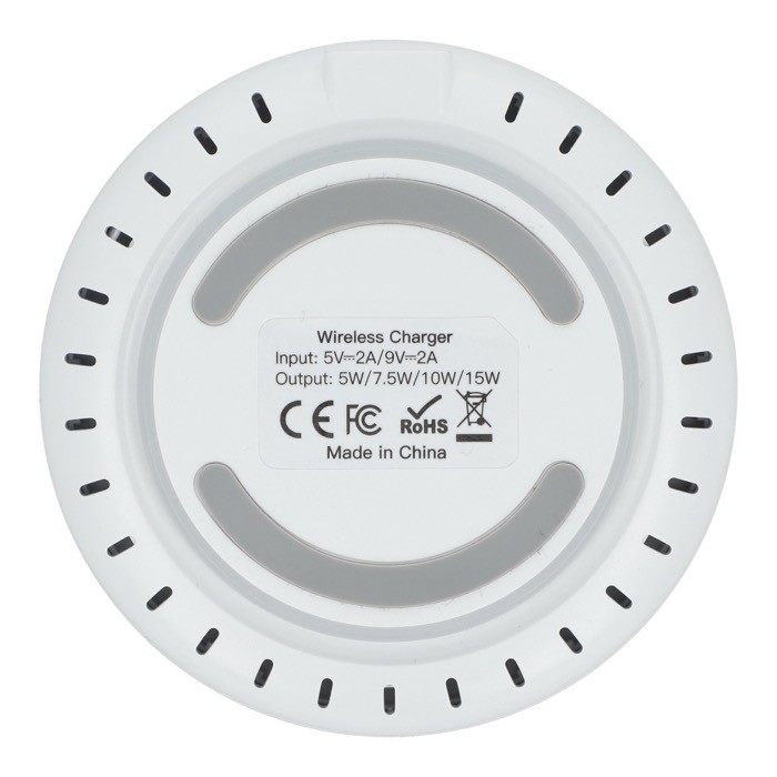 Cargador blanco circular con indicador LED en la base 15W color blanco quinta vista