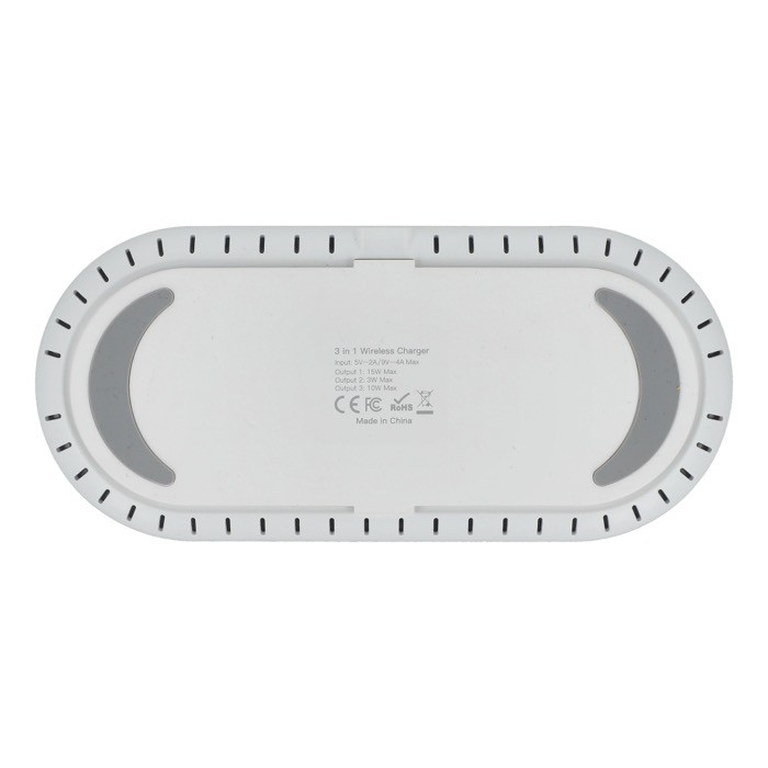 Cargador inalámbrico de carga rápida 3 en 1 para móvil y accesorios 15W color blanco sexta vista