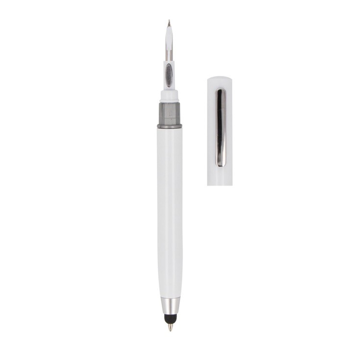 Bolígrafo multifuncional con un kit de limpieza electrónica color blanco quinta vista Bolígrafo multifuncional con un kit de limpieza electrónica color blanco quinta vista