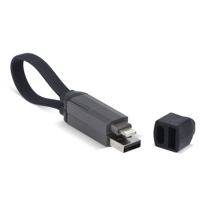 Cable de carga portátil con múltiples entradas y salidas de conexión color negro tercera vista