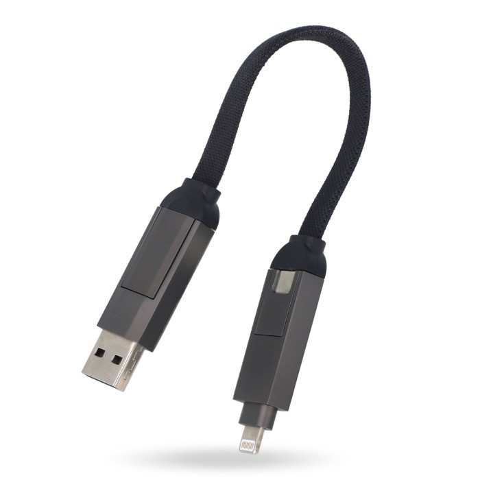 Cable de carga portátil con múltiples entradas y salidas de conexión color negro quinta vista