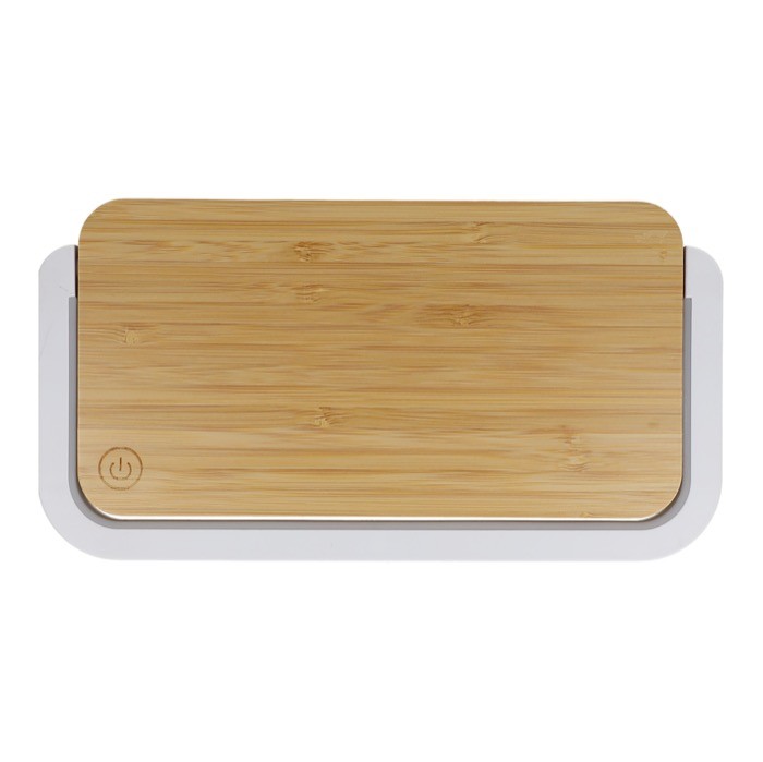 Cargador inalámbrico de bambú para escritorio con iluminación 15 W color natural cuarta vista