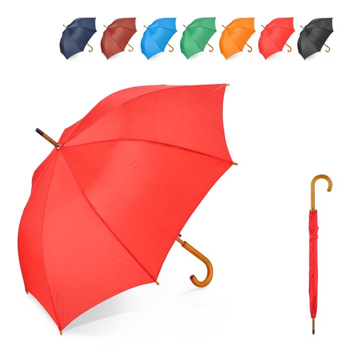 Paraguas de varios colores con mango curvado de madera Ø103