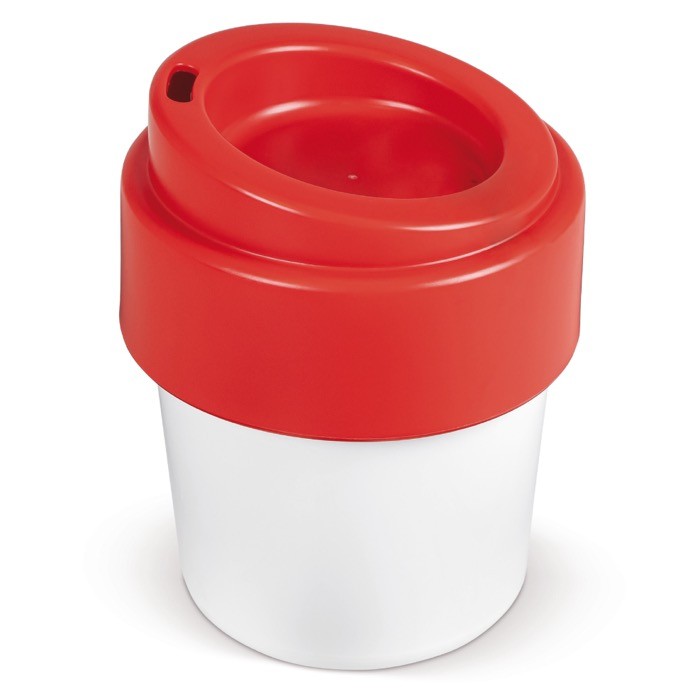 Vaso take away con tapa de color hecho en EU y 100% reciclable 240ml color rojo