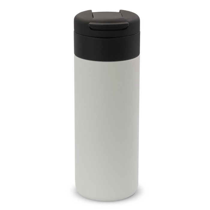 Botella de acero inoxidable con tapa abatible negra 400ml color blanco Botella de acero inoxidable con tapa abatible negra 400ml color blanco