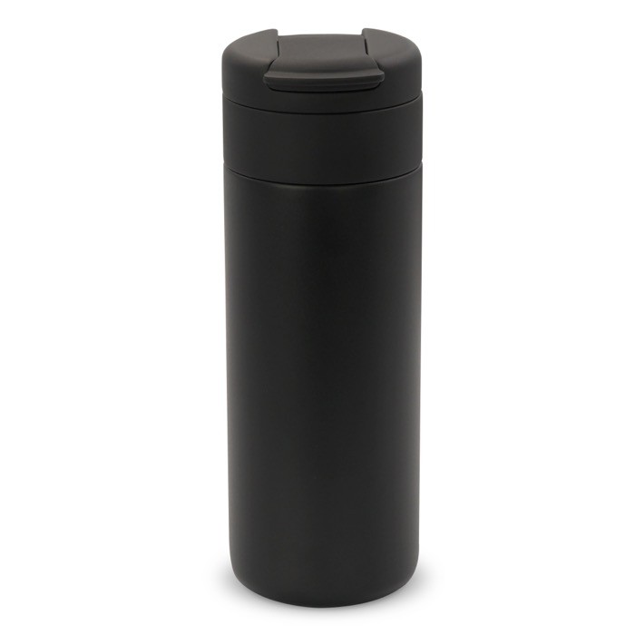 Botella de acero inoxidable con tapa abatible negra 400ml color negro Botella de acero inoxidable con tapa abatible negra 400ml color negro