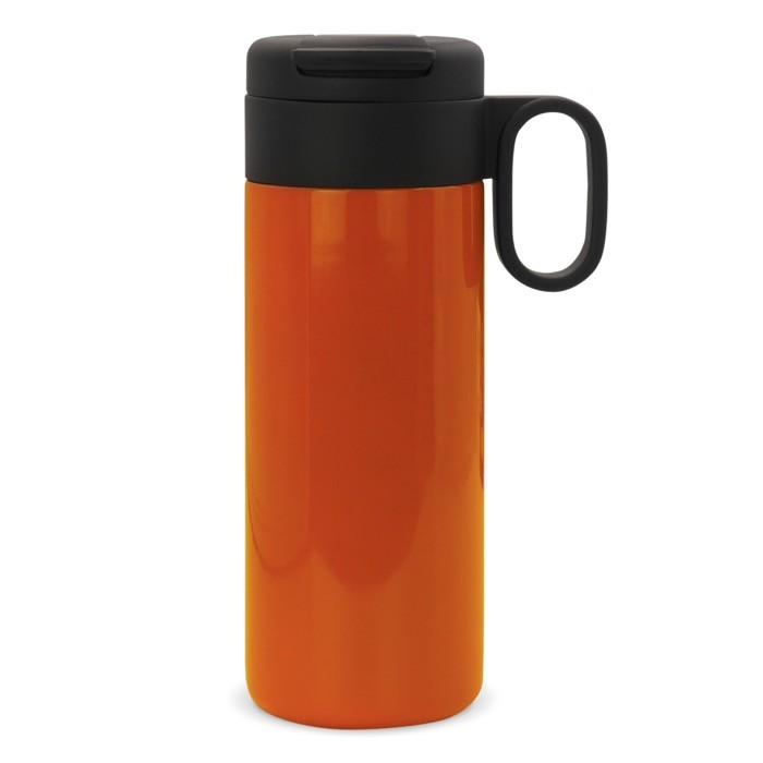 Vaso de acero inoxidable con tapa que sirve como taza 400ml color naranja Vaso de acero inoxidable con tapa que sirve como taza 400ml color naranja