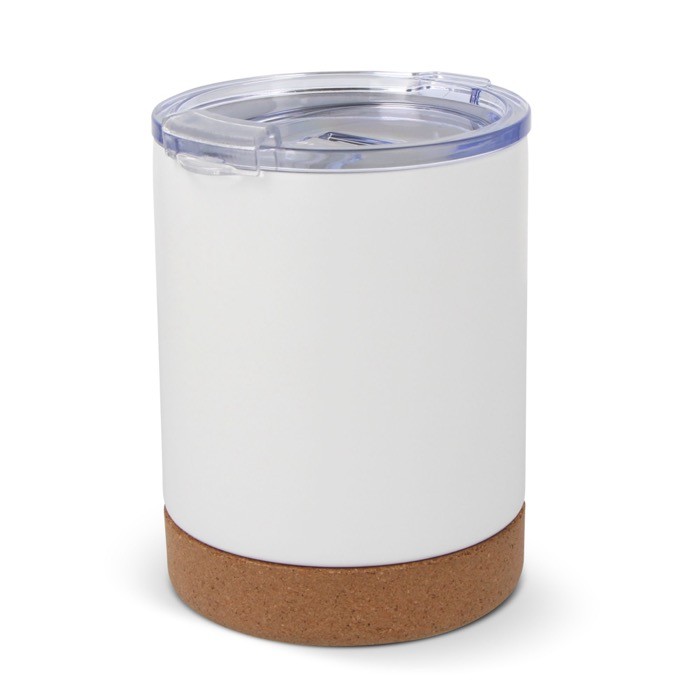 Vaso take away de cerámica con base de corcho y capacidad de 350ml color blanco