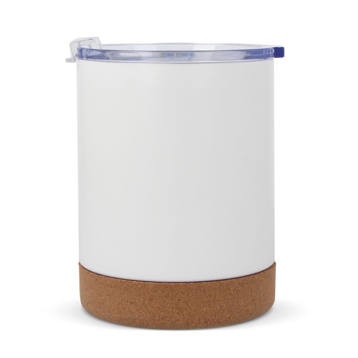 Vaso take away de cerámica con base de corcho y capacidad de 350ml color blanco tercera vista
