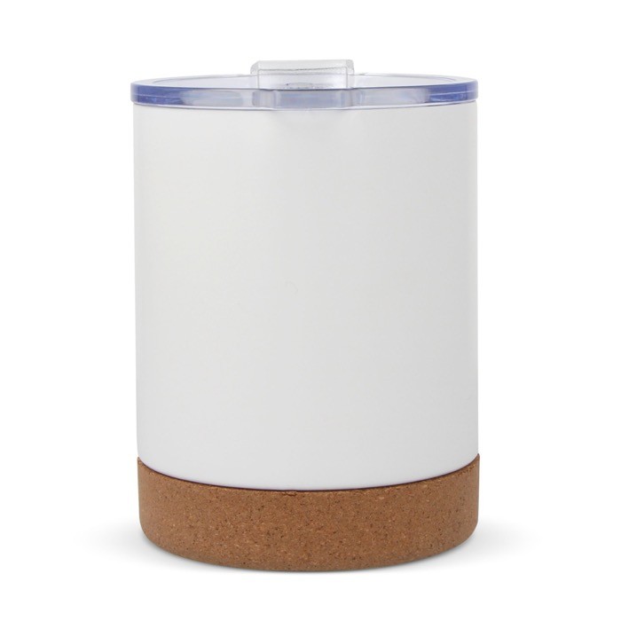 Vaso take away de cerámica con base de corcho y capacidad de 350ml color blanco cuarta vista