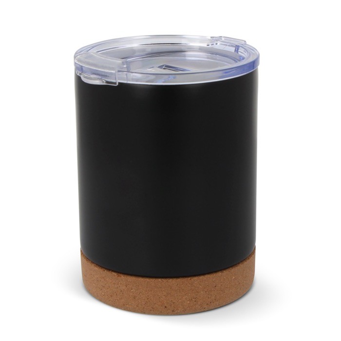 Vaso take away de cerámica con base de corcho y capacidad de 350ml color negro