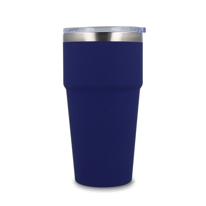 Vaso térmico con interior de cerámica y tapa transparente 500ml color azul oscuro tercera vista Vaso térmico con interior de cerámica y tapa transparente 500ml color azul oscuro tercera vista