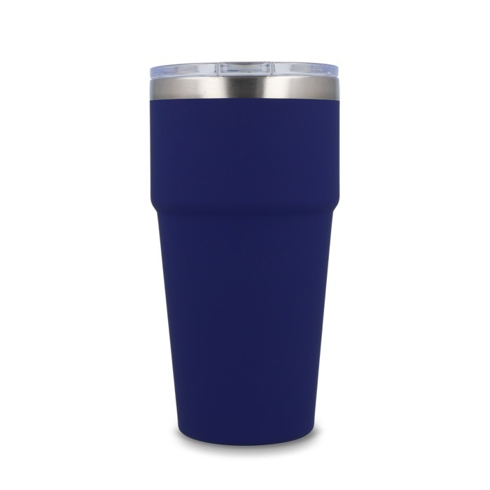 Vaso térmico con interior de cerámica y tapa transparente 500ml color azul oscuro cuarta vista Vaso térmico con interior de cerámica y tapa transparente 500ml color azul oscuro cuarta vista