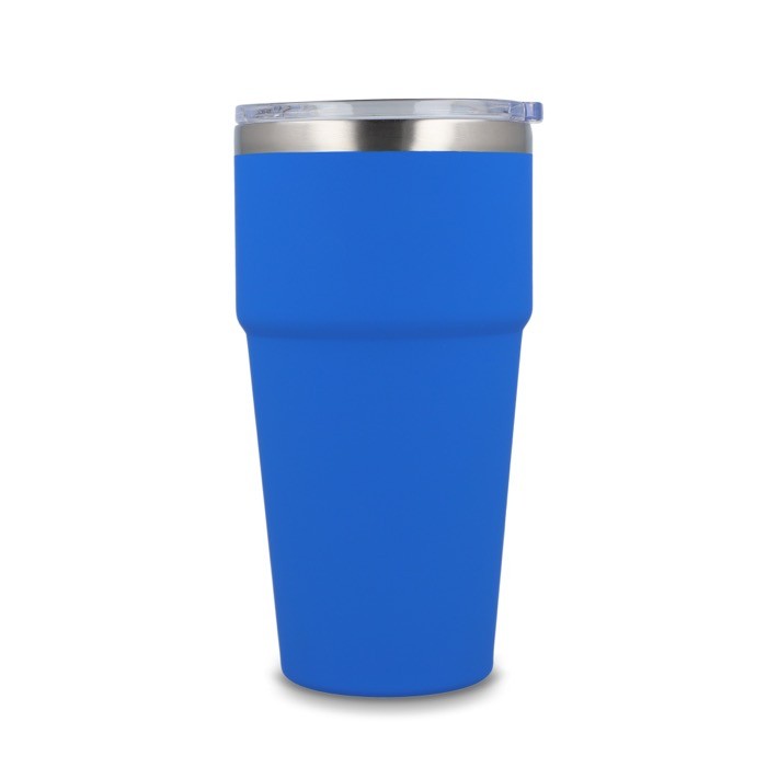 Vaso térmico con interior de cerámica y tapa transparente 500ml color azul tercera vista Vaso térmico con interior de cerámica y tapa transparente 500ml color azul tercera vista