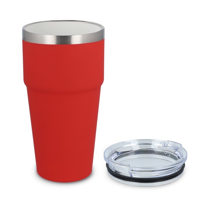 Vaso térmico con interior de cerámica y tapa transparente 500ml color rojo segunda vista Vaso térmico con interior de cerámica y tapa transparente 500ml color rojo segunda vista