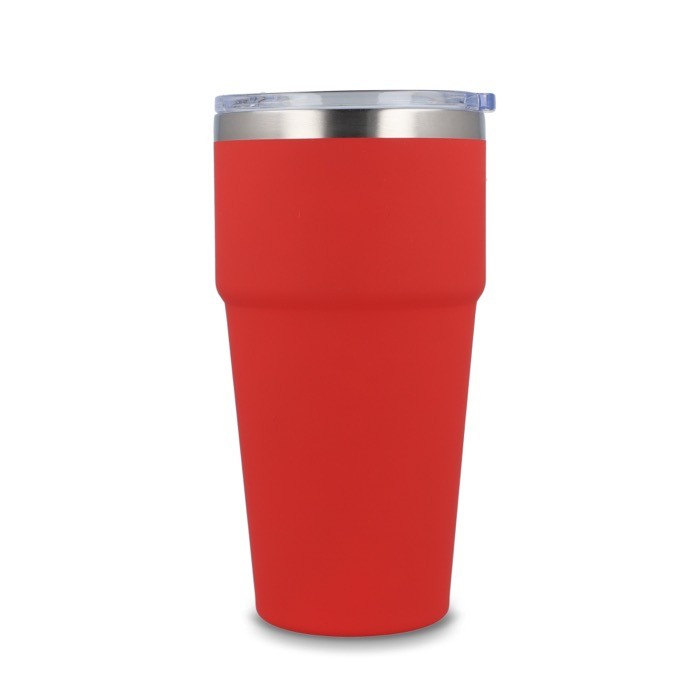 Vaso térmico con interior de cerámica y tapa transparente 500ml color rojo tercera vista Vaso térmico con interior de cerámica y tapa transparente 500ml color rojo tercera vista