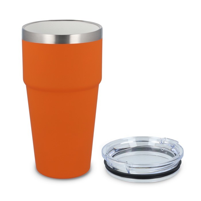 Vaso térmico con interior de cerámica y tapa transparente 500ml color naranja segunda vista Vaso térmico con interior de cerámica y tapa transparente 500ml color naranja segunda vista